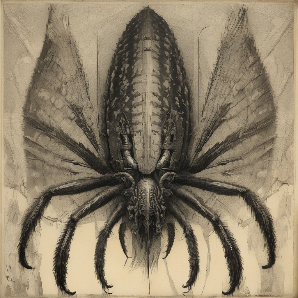 00814-[number]-3984395053-Small Aquatic Unearthly Nostalgic Arachnid, Multipedal Single-Armed, Feathered Appendages,  Curved-Tailed, Bark-like Skin, Furry.png